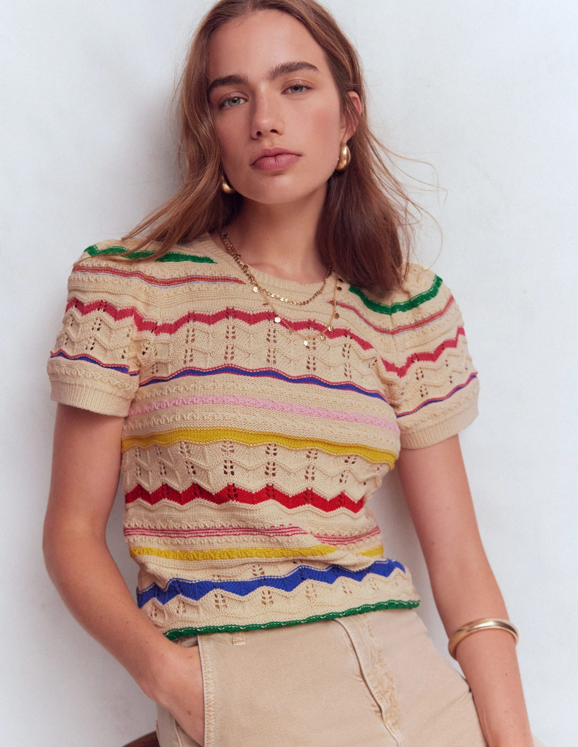 Monica Knitted T-Shirt-Multi Stripe | Boden (US)