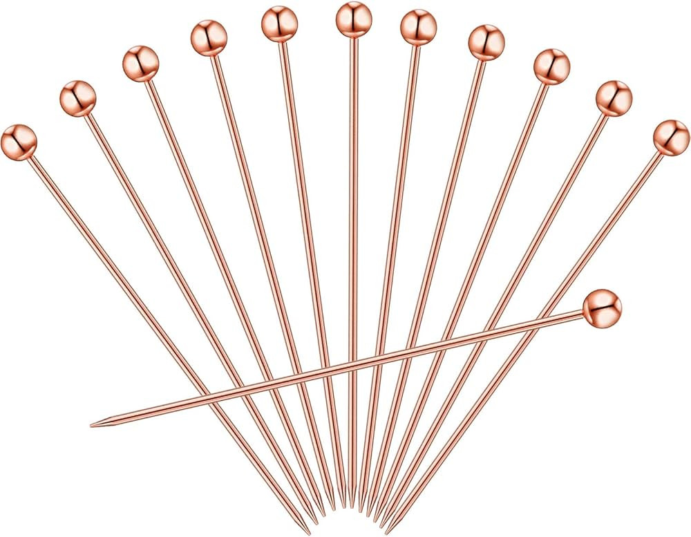 12 Copper Cocktail Picks Stainless Steel metal Pins 4 Inch, Rose Gold Cocktail Picks, Stainless S... | Amazon (US)