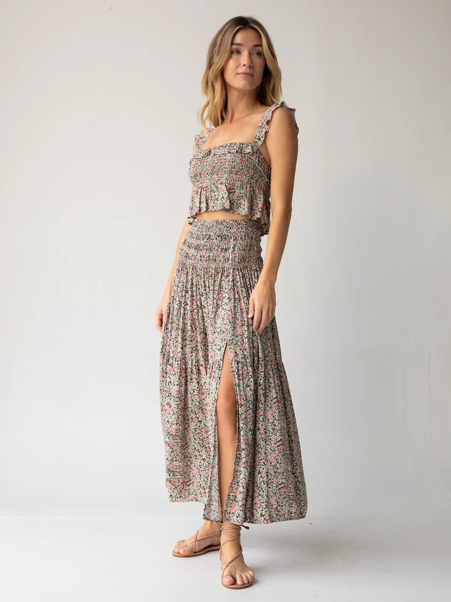 Angelina Midi Skirt - Green Pink Leaf | Natural Life