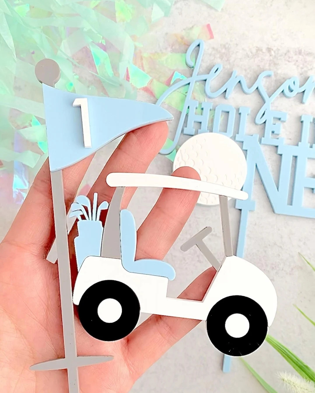 Hole in ONE Acrylic Cake Topper Set Personalized Name Customizable Colors Baby First Birthday Gol... | Etsy (US)