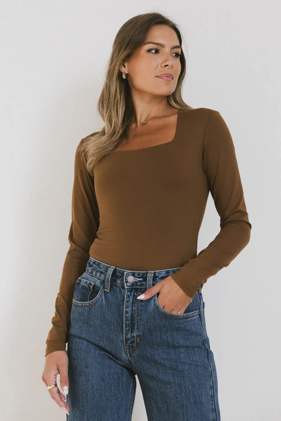 Demi Square Neck Bodysuit in Brown | Böhme US
