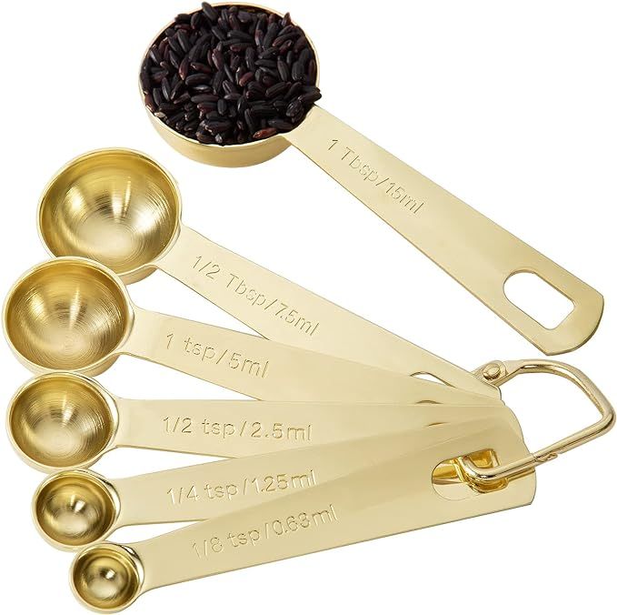 Gold Measuring Spoons, Heavy Duty 18/8 Stainless Steel Measuring Set of 6 Piece: 1/8 tsp, 1/4 tsp... | Amazon (US)