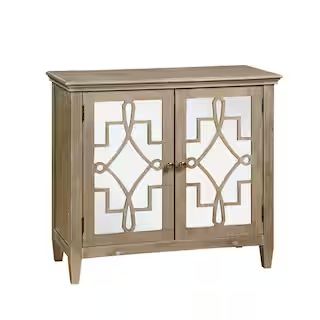 Jasmine White Wash Light Brown Wood Accent Chest With Mirrored Doors | The Home Depot