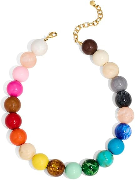 Chunky Beaded Choker Necklace for Women Boho Statement Necklace with Large Pearl Blue Brown Tone ... | Amazon (US)