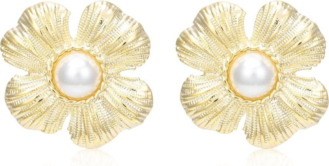 Gold Flower Earrings for Women Big Elegant Floral Statement Flower Stud Earrings | Amazon (US)