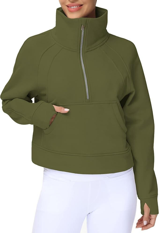 THE GYM PEOPLE Womens' Half Zip Pullover Fleece Stand Collar Crop Sweatshirt with Pockets Thumb H... | Amazon (US)