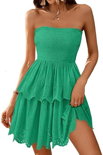 BTFBM Summer Dresses for Women 2025 Tube Strapless Mini Hollow Out Lace Wedding Guest Dress | Amazon (US)