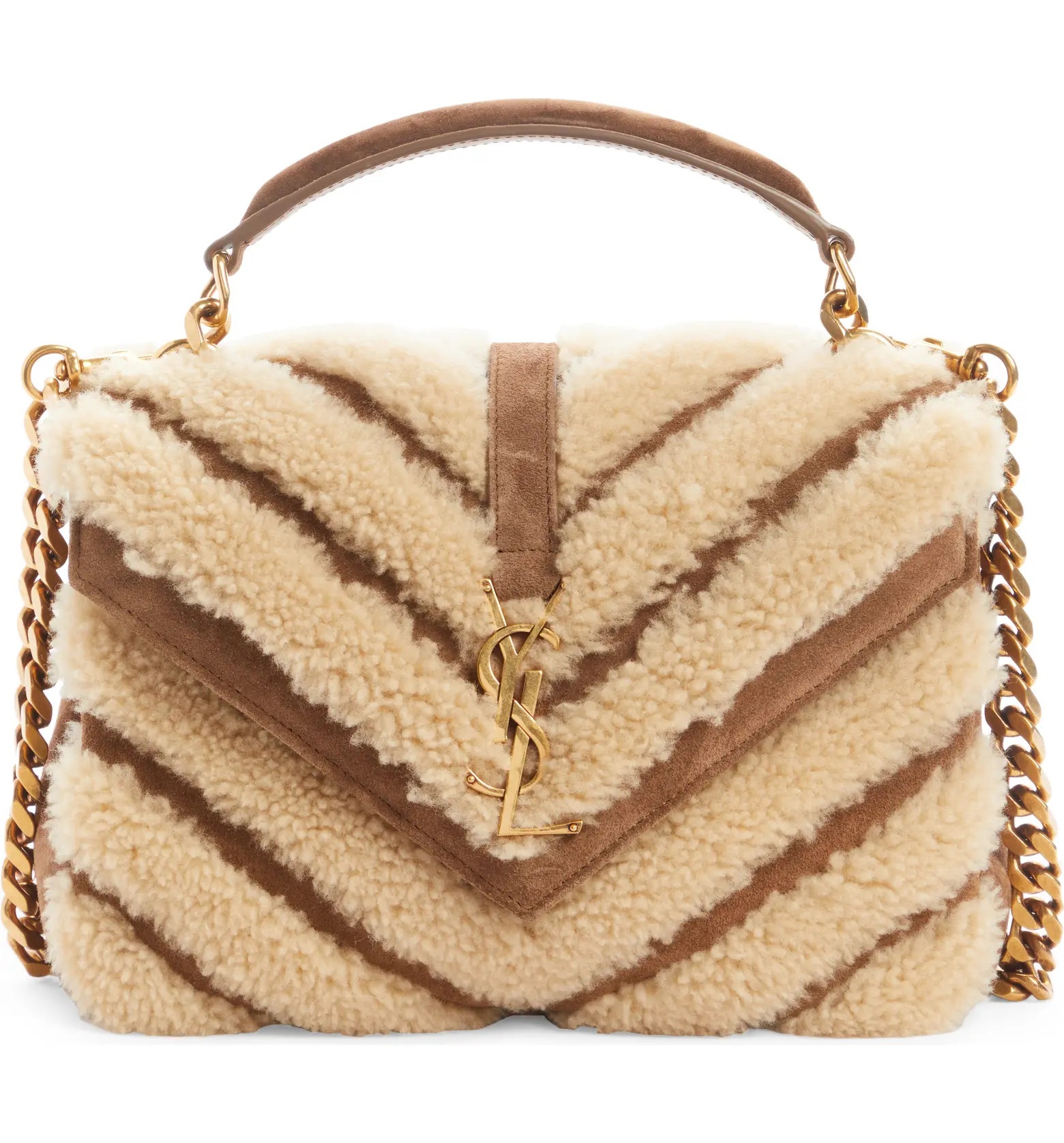 Saint Laurent Medium College Genuine Shearling Shoulder Bag | Nordstrom | Nordstrom