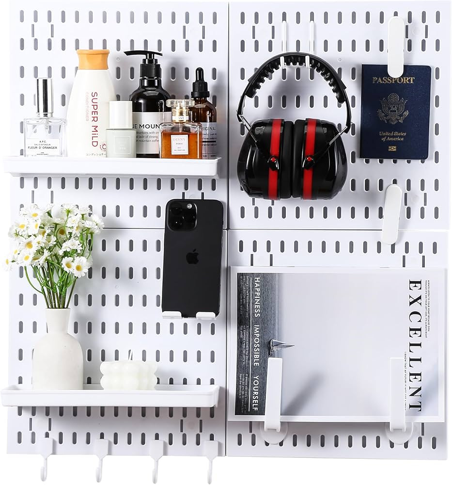 PurePantry White Pegboard Wall Organizer | Sets of 4 Pegboards with 18 Accessories| Wall Mount Di... | Amazon (US)