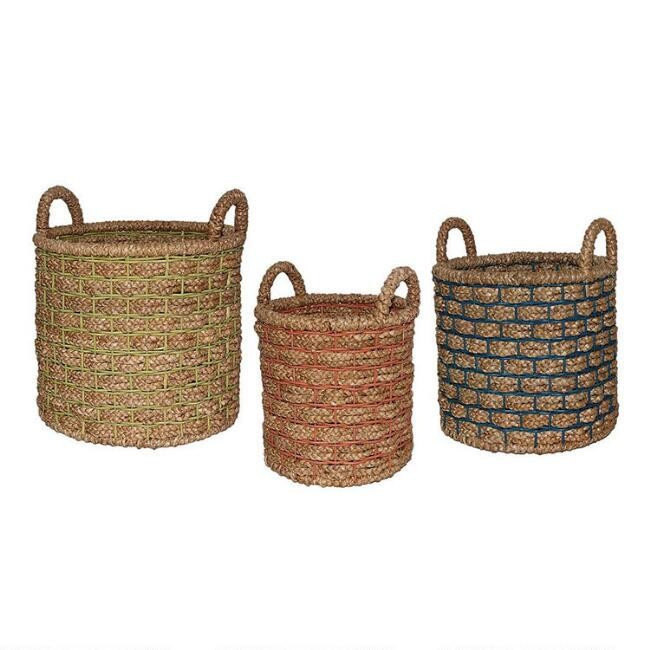 Natural Hyacinth Presley Tote Basket With Color Overlay | World Market