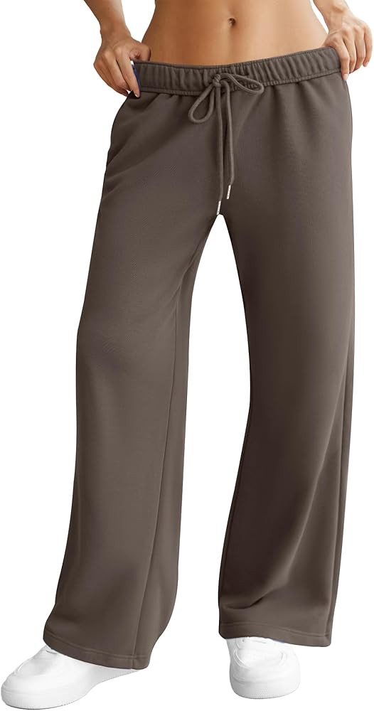 DLOODA Womens Wide Leg Sweatpants Interior Drawstring Baggy Sweat Pants with Pockets Elastic Wais... | Amazon (US)
