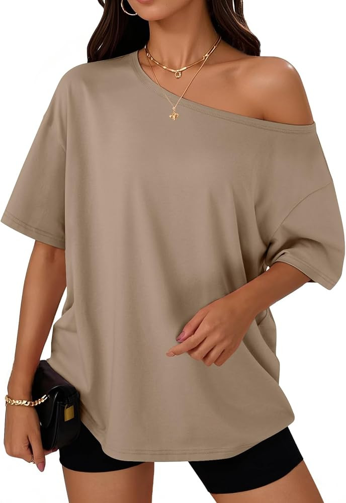 Trendy Queen Womens Off The Shoulder Tops Oversized T-Shirts Short Sleeve Tees Summer 2025 Casual... | Amazon (US)