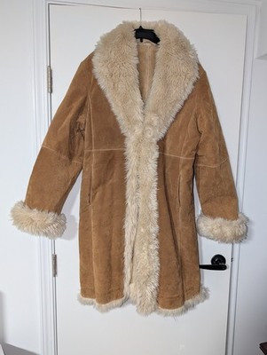 Penny Lane Wilsons Leather Coat Womens Size Large Tan Suede Faux Fur Jacket VTG | eBay US