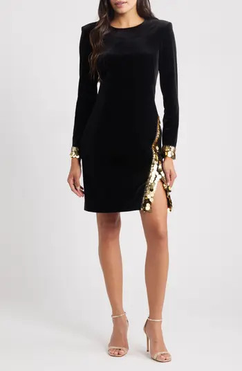 Paillette Detail Long Sleeve Velvet Cocktail Dress | Nordstrom