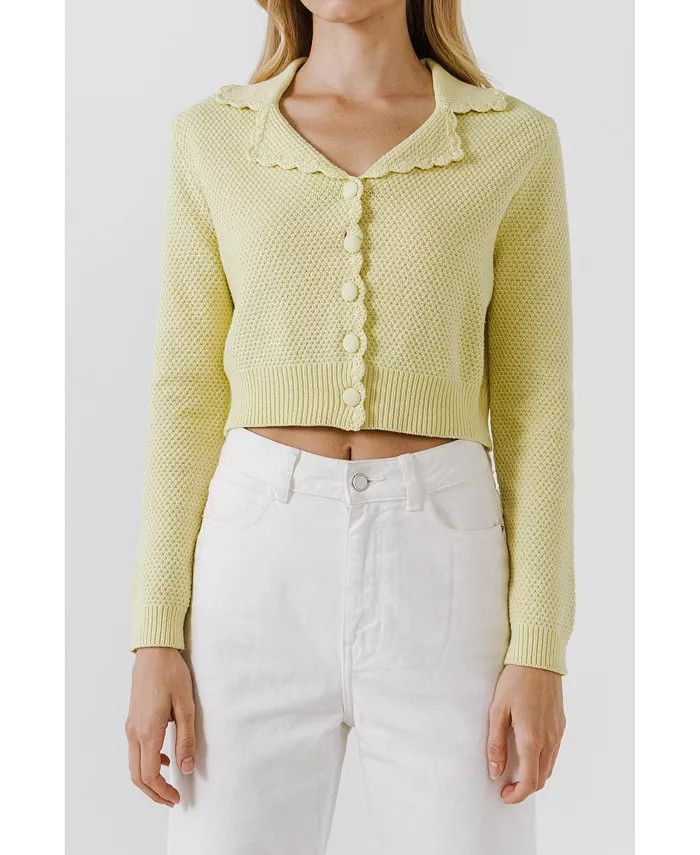 English Factory Women's Scallop Edge Cropped Cardigan - Macy's | Macy's