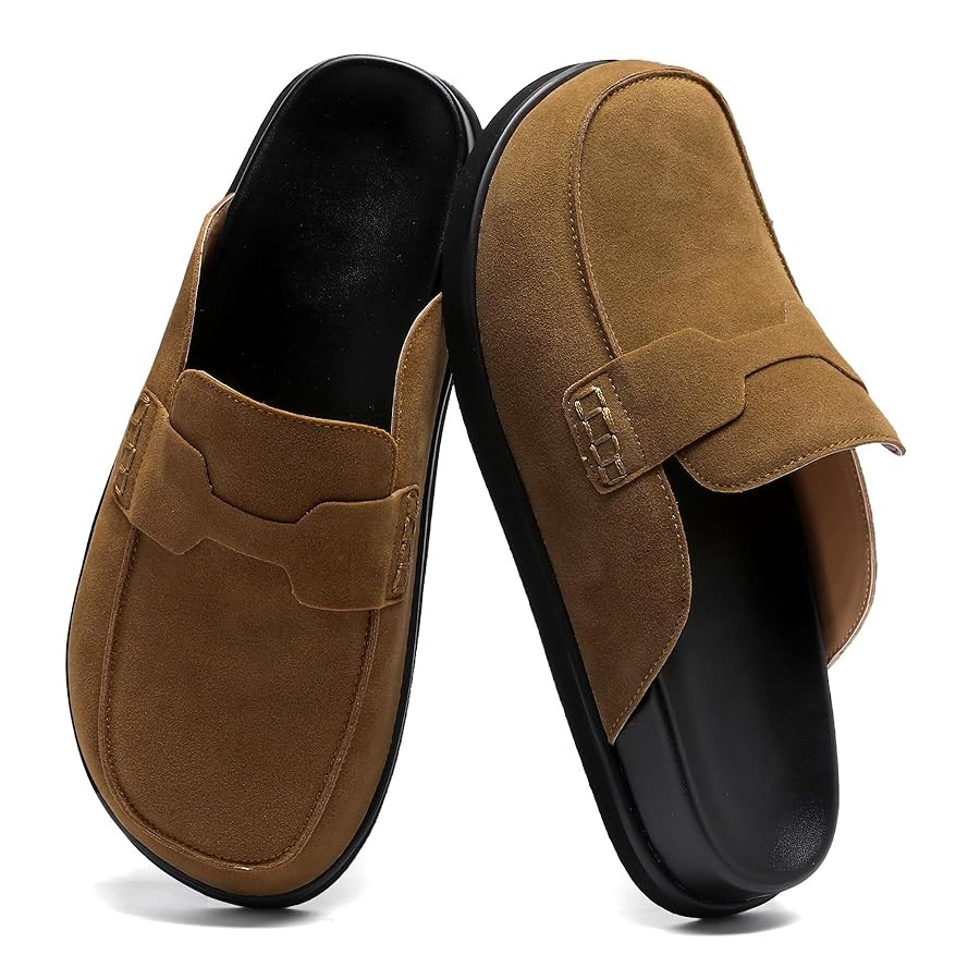 Brown Clogs for Women Comfortable Suede Platform Slip on Backless Closed Toe Mules Womens Clog Sl... | Amazon (US)