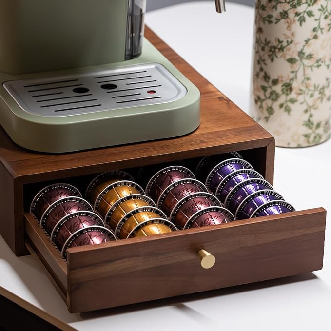 Acacia Wood Coffee Pod Drawer Compatible with Nespresso Vertuo, Pods Holder, Pod Organizer Tray, ... | Amazon (US)