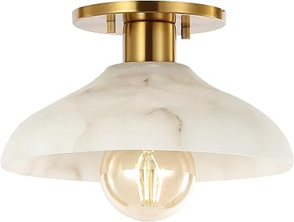 JONATHAN Y 10" White/Brass Gold Modern LED Semi Flush Mount Ceiling Fixture, Alabaster Shade for ... | Amazon (US)