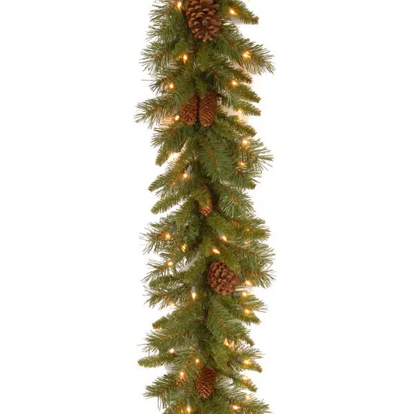 Pine Cone/ Pine Bough 9-foot Garland with 50 Clear Lights - Green | Bed Bath & Beyond