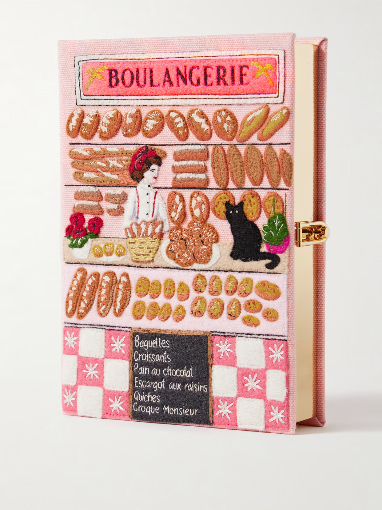 Olympia Le-Tan - Boulangerie Embroidered Appliquéd Canvas Clutch - Pink | NET-A-PORTER (US)