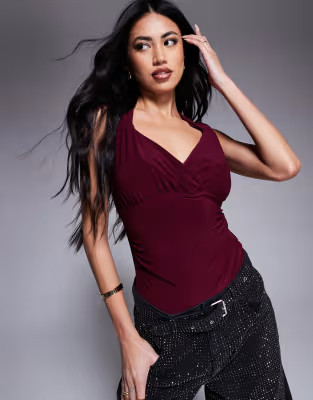 River Island - Gerimpelde body met overslag in bordeauxrood | ASOS (Global)