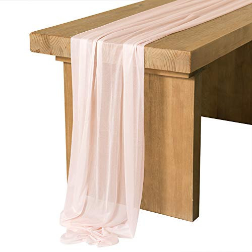 Ling's Moment 14Ft Blush Sheer Chiffon Like Table Runner with Silver Sparkle Dusty Pink Table Runners for Rustic Wedding Reception Bridal Shower Decorations Birthday Party | Amazon (US)
