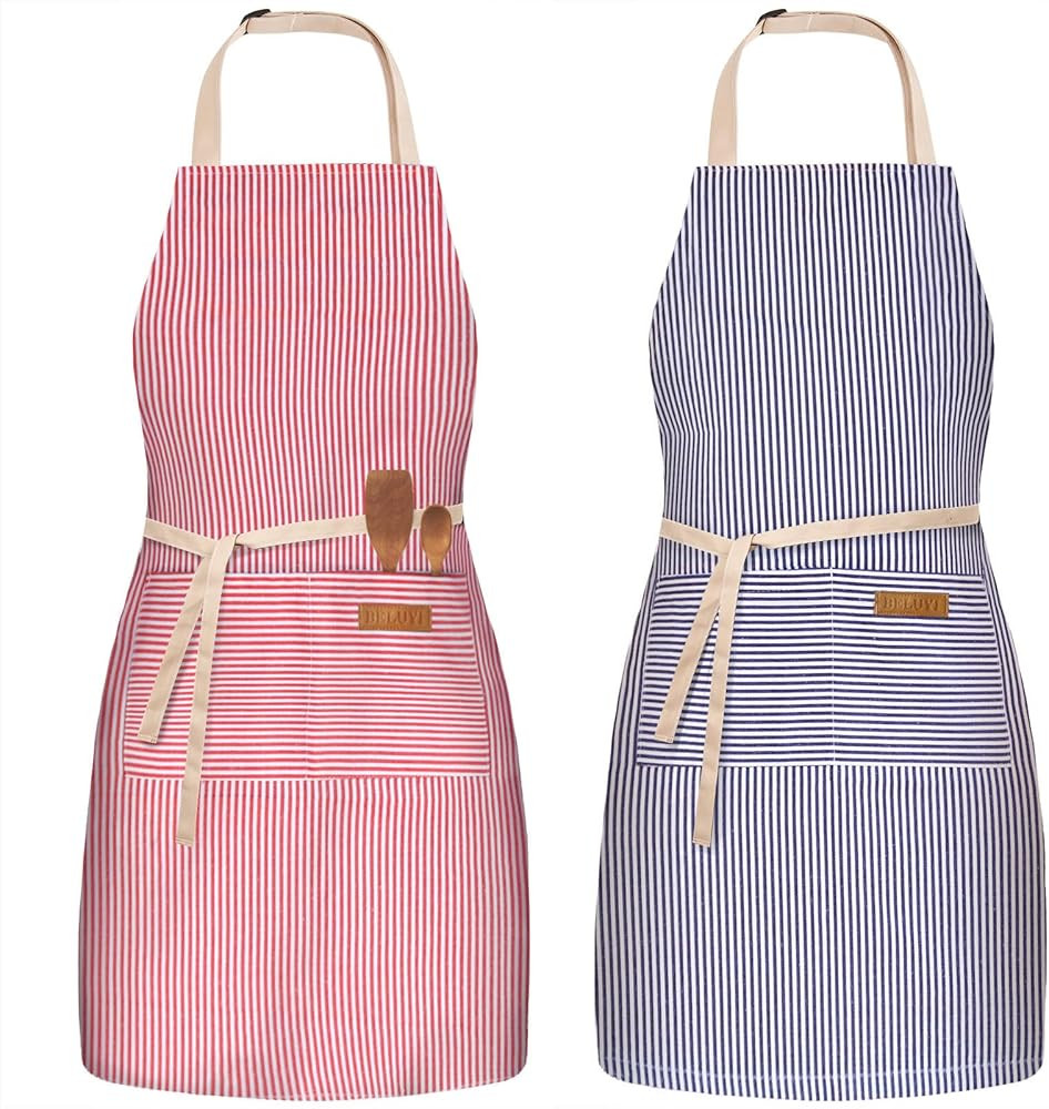 2 Pack Adjustable Bib Apron with 2 Pockets Chef Cooking Kitchen Restaurant Aprons for Women Men | Amazon (US)