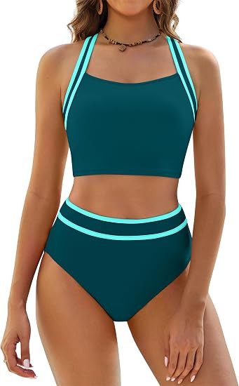 BMJL Women's High Waisted Bikini Sets Two Piece Swimsuits Sporty Tummy Control Bathing Suit Color... | Amazon (US)