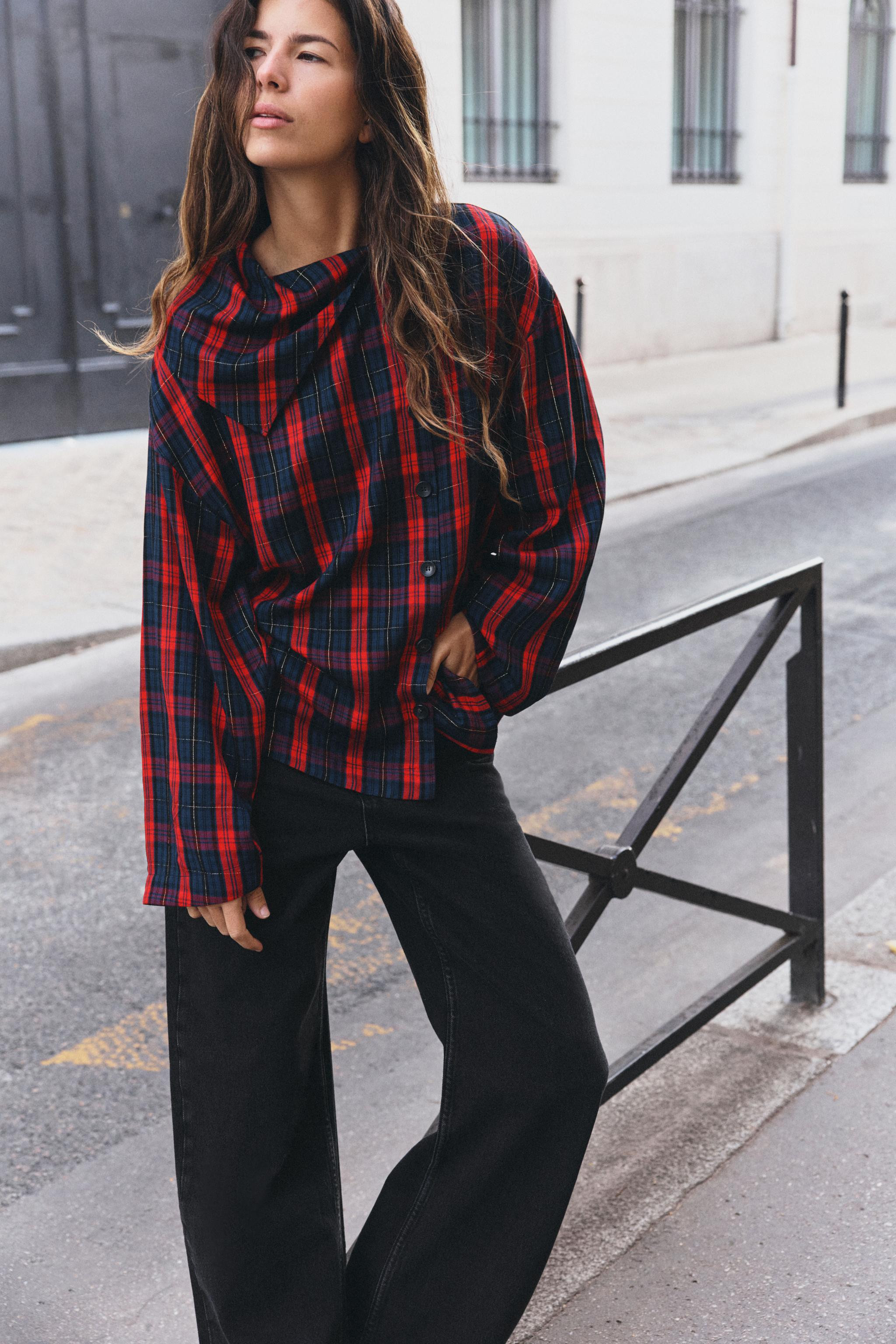 METALLIC YARN CHECKED SHIRT | Zara US
