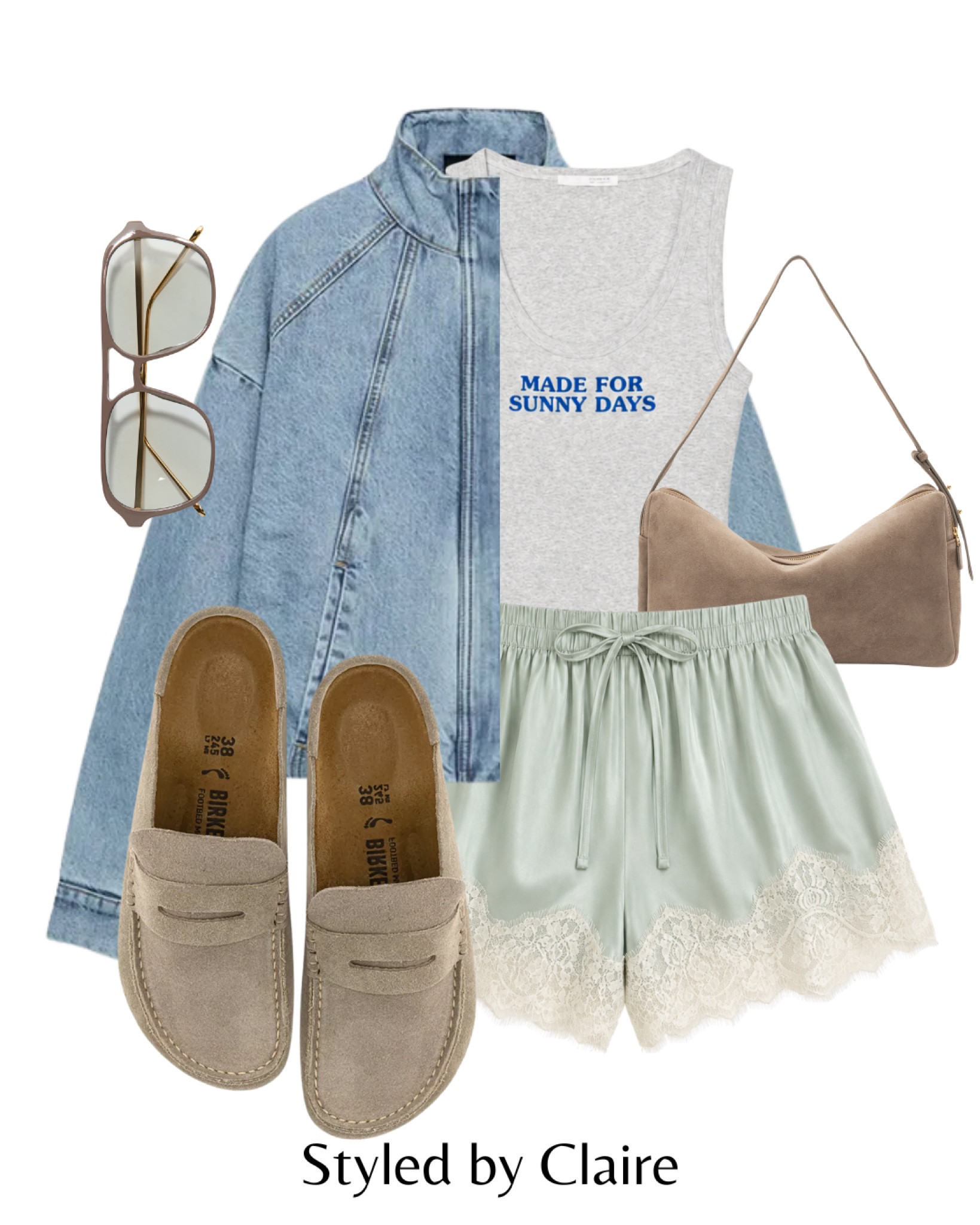 LACE TRIM SHORTS & DENIM JACKET🧚🏼
Tags: high neck Zara slogan tshirt made for sunny days Birkenstock Naples suede shoulder bag Elleme city break style capsule wardrobe cool girl outfits

#LTKstyletip #LTKsummer #LTKspring
