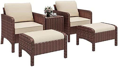 GARTIO 5 Pcs Wicker Patio Furniture Set, Outdoor Lounge Chair, Sectional Rattan Seating, Chat Con... | Amazon (US)