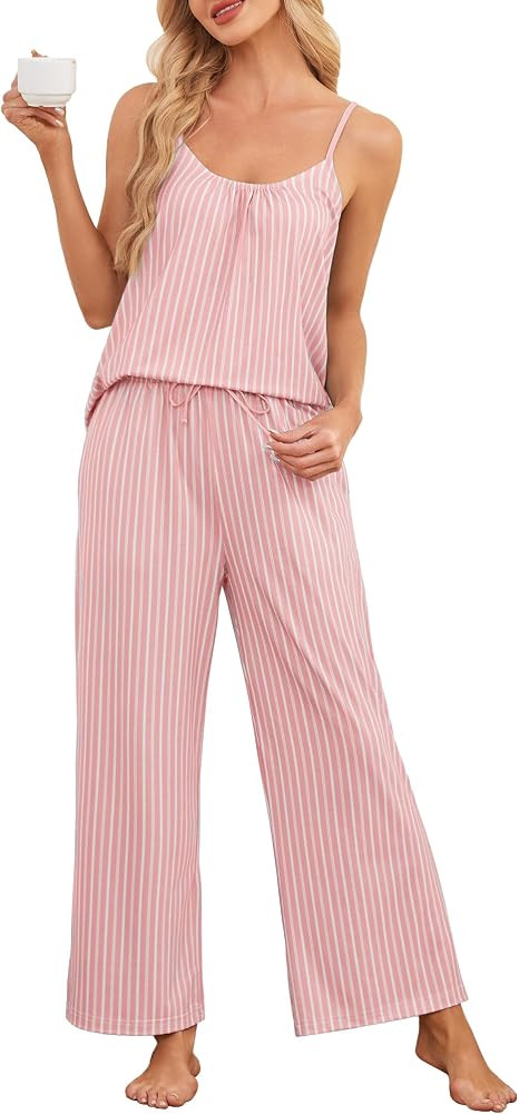 Sexy Pajamas for Women Set Striped Sleeveless Tank Top Pj Pants Soft Summer 2 Piece Lounge Set wi... | Amazon (US)