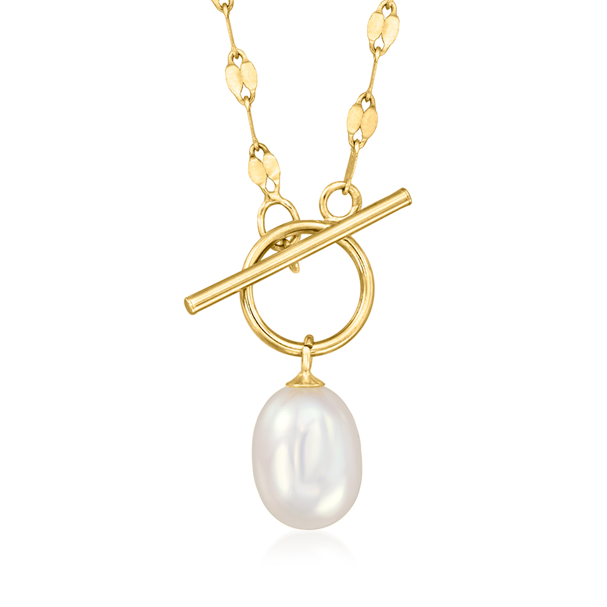 6-6.5mm Cultured Pearl Lumachina-Chain Toggle Necklace in 14kt Yellow Gold. 16" | Ross-Simons