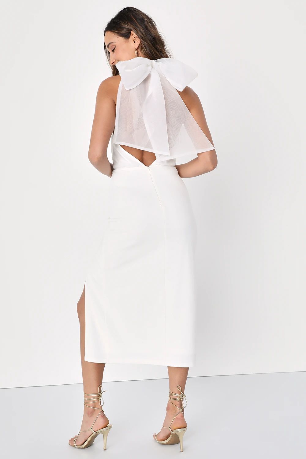 Glamorous Promise White Organza Halter Bodycon Midi Dress | Lulus