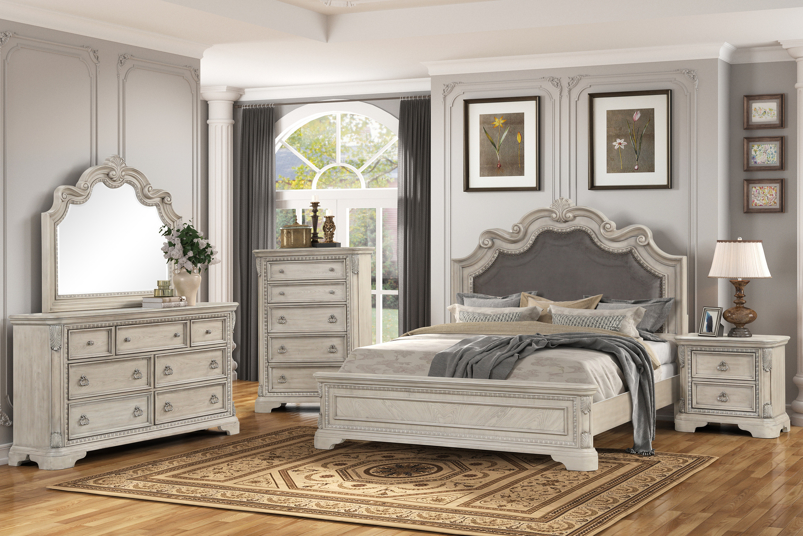 Coventry Upholstered Panel Bedroom Set In Light Gray | 1stopbedrooms