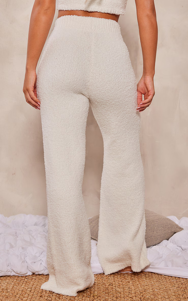 Cream Teddy Knit Trousers | PrettyLittleThing UK