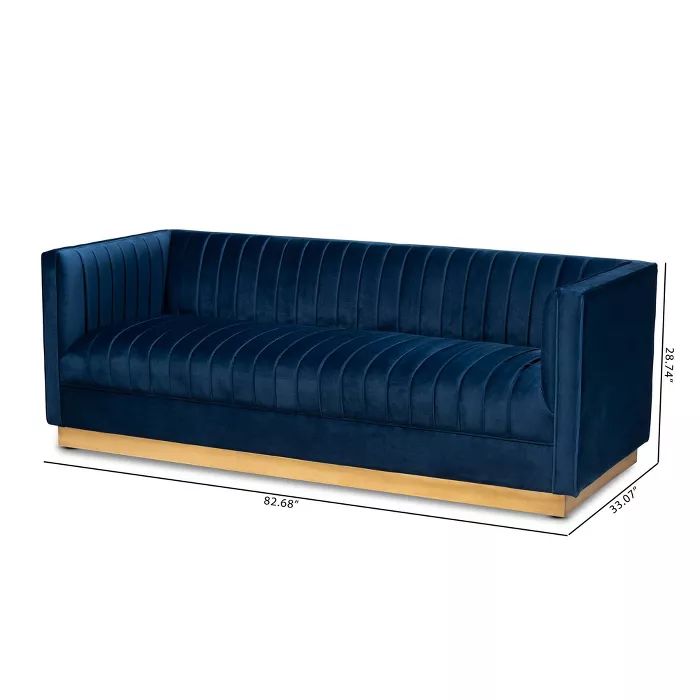 Aveline Velvet Upholstered Finished Sofa Navy Blue/Gold - Baxton Studio | Target