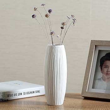 Anding 8" Pure White Modern Ceramic Vases - Oval - Waterfall Elegant Design - Ideal for Friends, ... | Amazon (US)