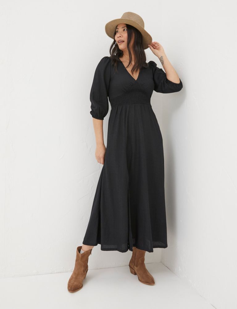 V-Neck Blouson Sleeve Midi Waisted Dress | Marks & Spencer (UK)
