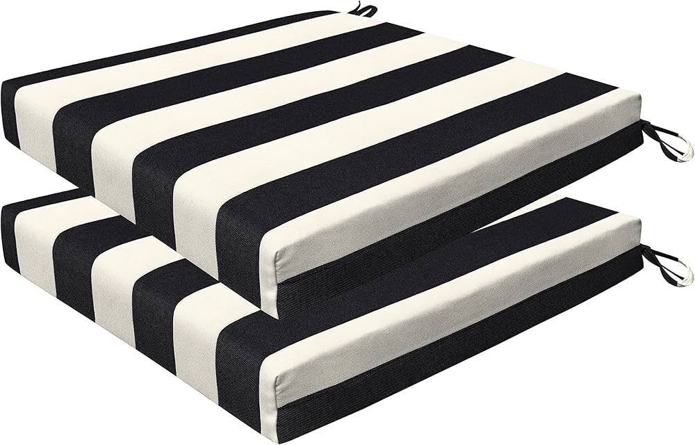 Honeycomb Outdoor Cushion Set 20" W x 20", Cabana Stripe Black & Ivory Dining Patio Cushions | Amazon (US)