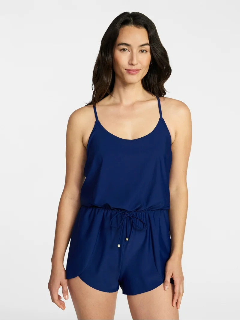 Time and Tru Women's and Women's Plus Size Tank Romper Swimsuit, Sizes XS-3X | Walmart (US)