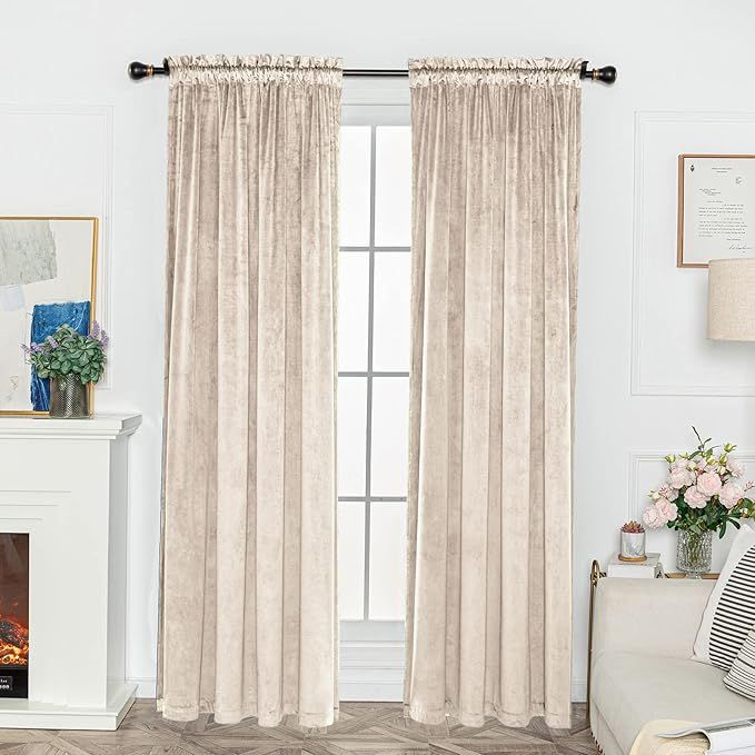 FY FIBER HOUSE Luxury Blackout Velvet Energy Efficient Vintage Curtains Panels Drapes Rod Pocket ... | Amazon (US)