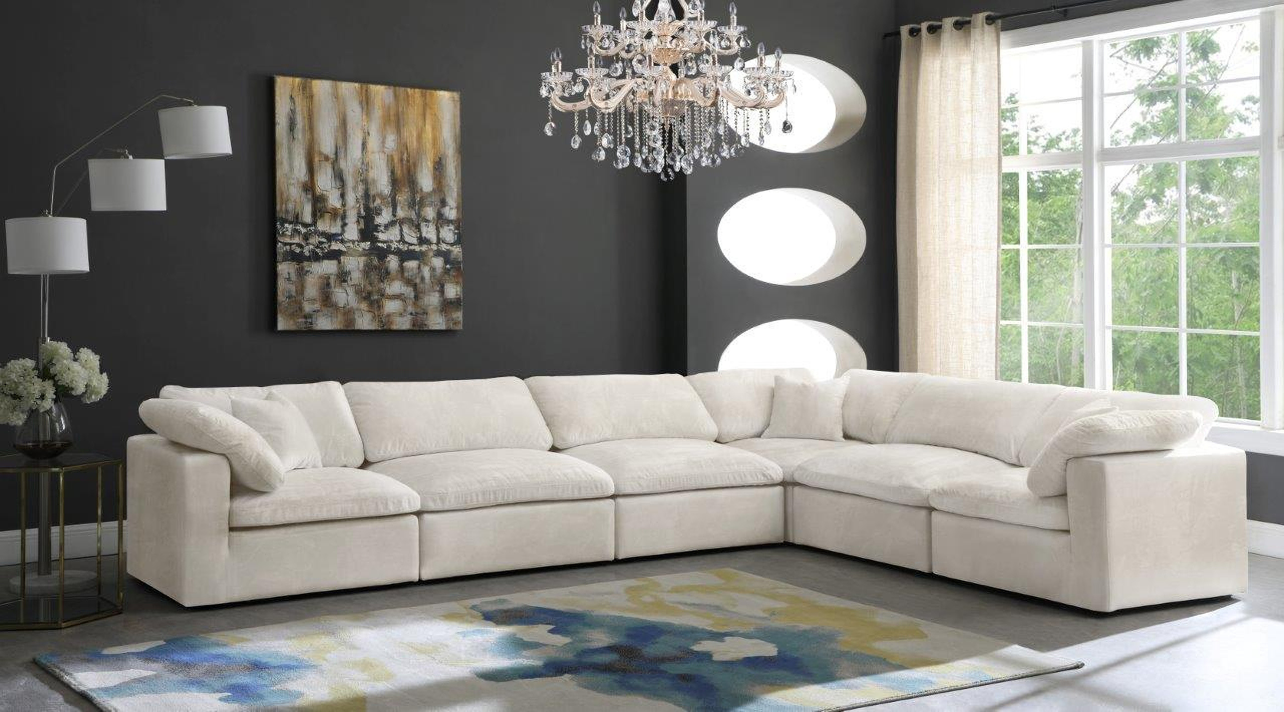 Cozy Velvet Comfort 6 Piece Modular Sectional In Cream | 1stopbedrooms