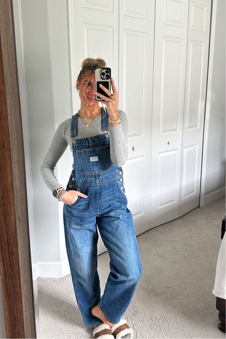 Levi’s vintage overalls. Overalls. Denim overalls. Madewell grey cropped long sleeve top. Layering tee. Jewelry. Accessories. OOTD. Outfit. Casual style. Winter fashion. Fall fashion. Western. Jewelry tour. Bracelets. Necklaces. Rings. Earrings  

#LTKstyletip #LTKsalealert #LTKfindsunder100