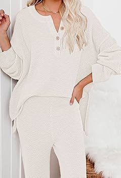 Pink Queen Women's 2 Piece Outfit Set Long Sleeve Button Knit Pullover Sweater Top and Wide Leg P... | Amazon (US)