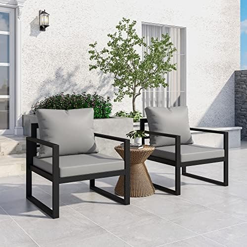 Amazon.com: Patio Furniture Metal Couch, 2 PCS Outdoor Armchair Metal Sofa Chair with Grey Cushio... | Amazon (US)