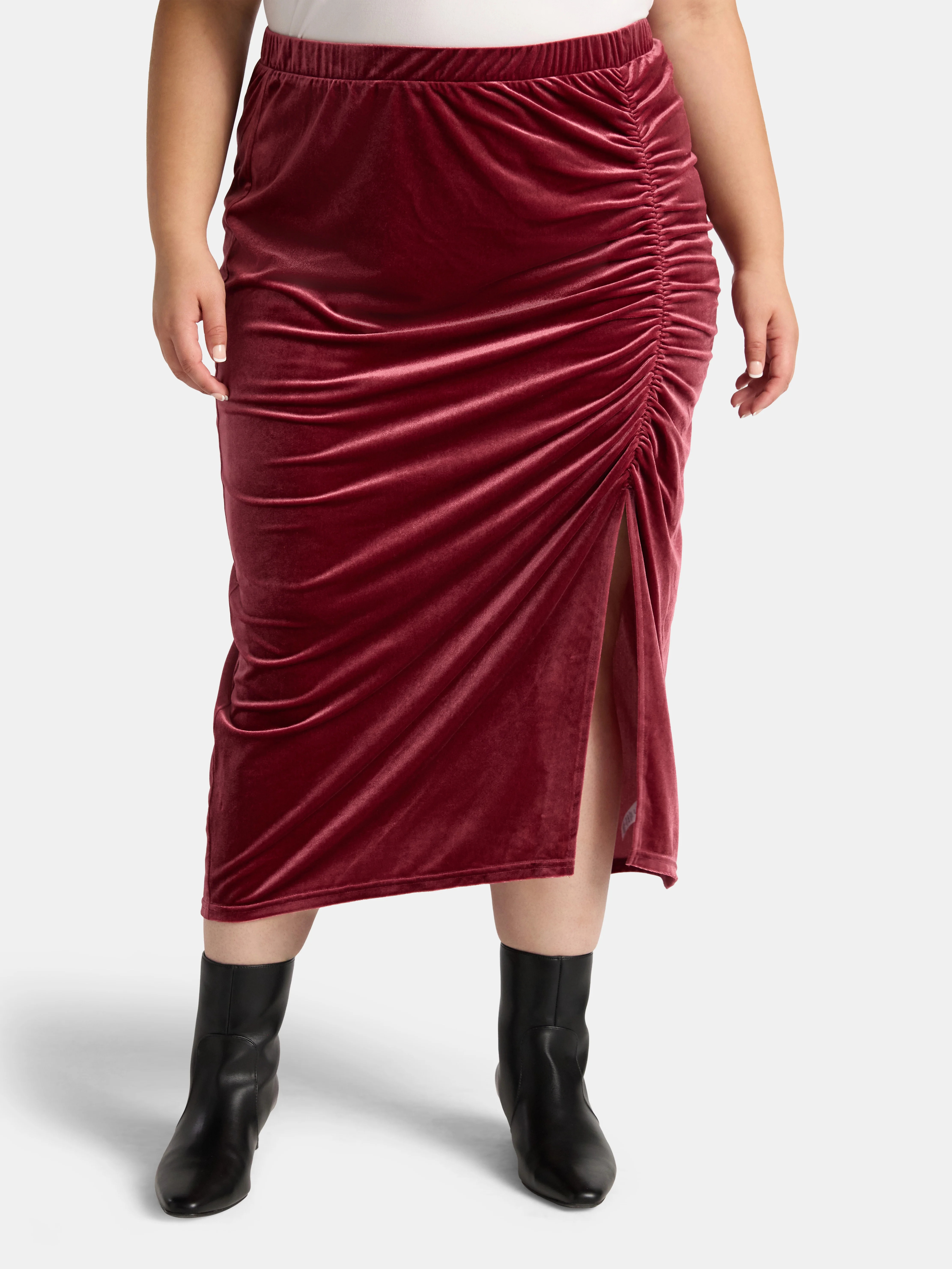Terra & Sky Women's Plus Velvet Midi Skirt, Sizes 0X-5X - Walmart.com | Walmart (US)