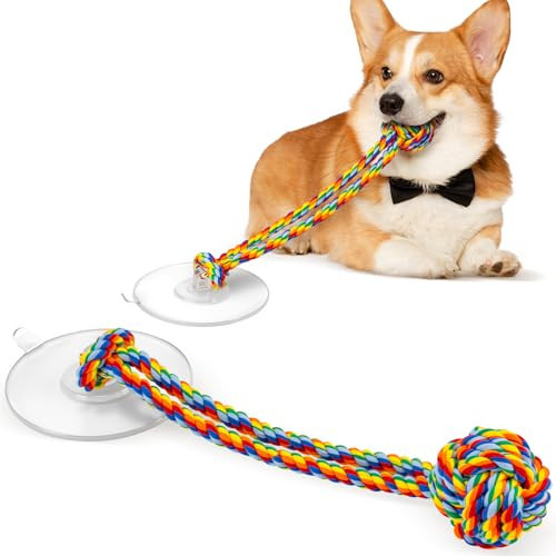 Duocharm Interactive Tug-of-War Dog Toy with Strong Gel Suction Cup,Cotton Tug Rope,Puppy Teething Toy,Indestructible Chew Toy for Aggressive Chewers,for Small to Medium Dogs，Rainbow Colors | Amazon (US)
