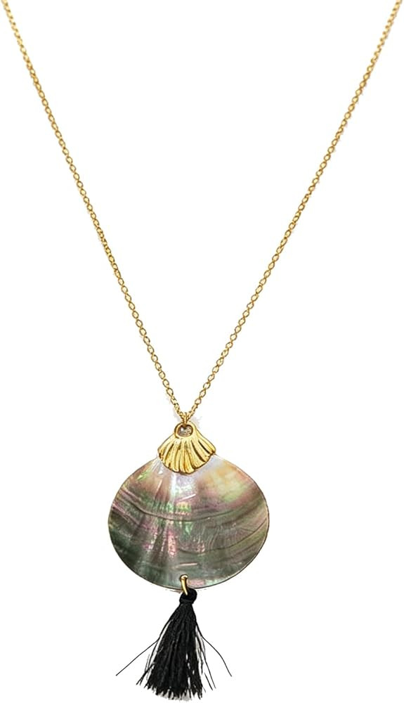 Boho Long Necklaces for Women Trendy Shell Tassel Pendant Necklace Vintage Big Disc Seashell Swea... | Amazon (US)
