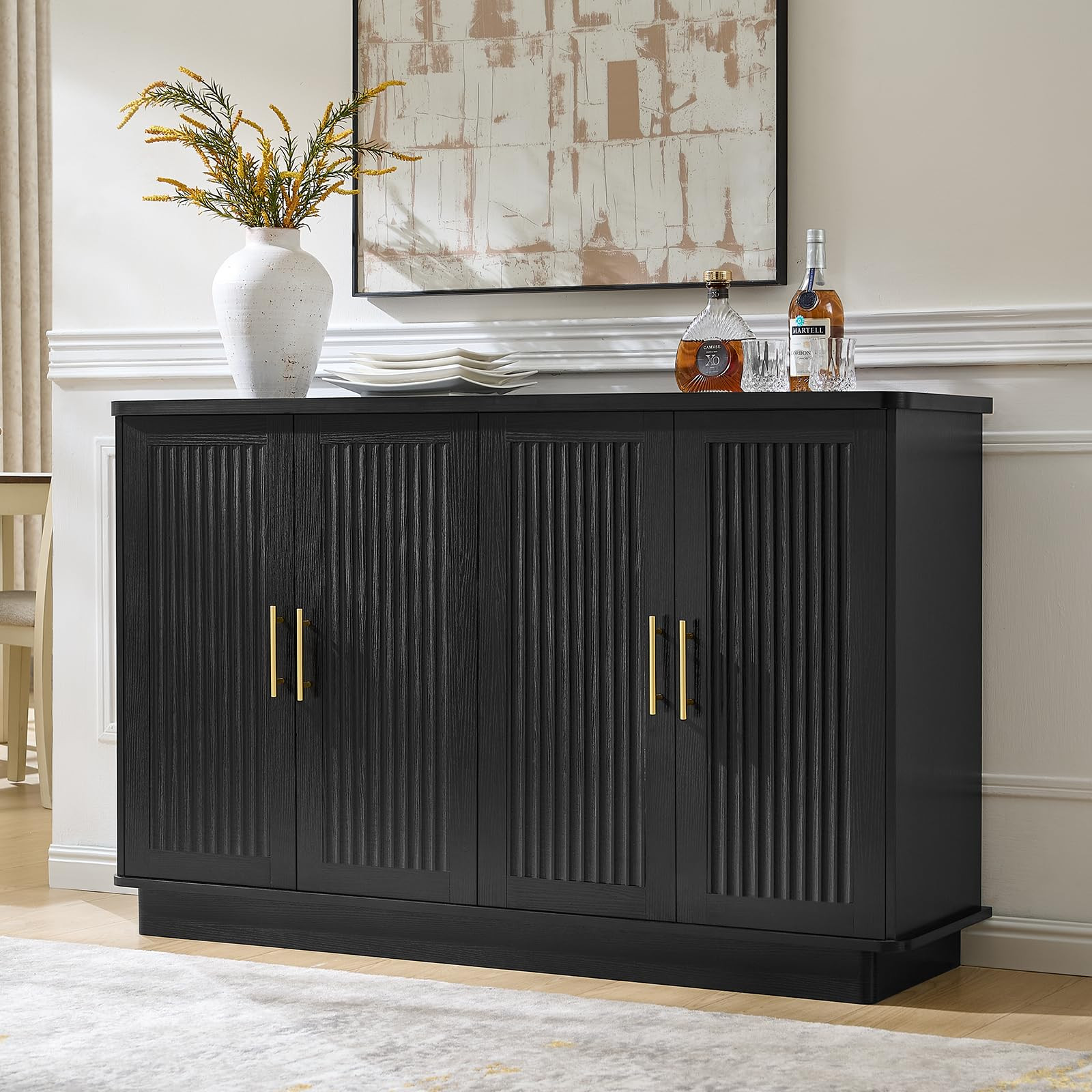 Okvnbjk Modern Sideboard Buffet Cabinet with Storage — Fluted Coffee Bar Cabinet with 4 Doors &... | Amazon (US)